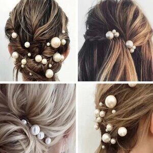 18pcs White Pearl Bobby Pins Hair Ties Accessory